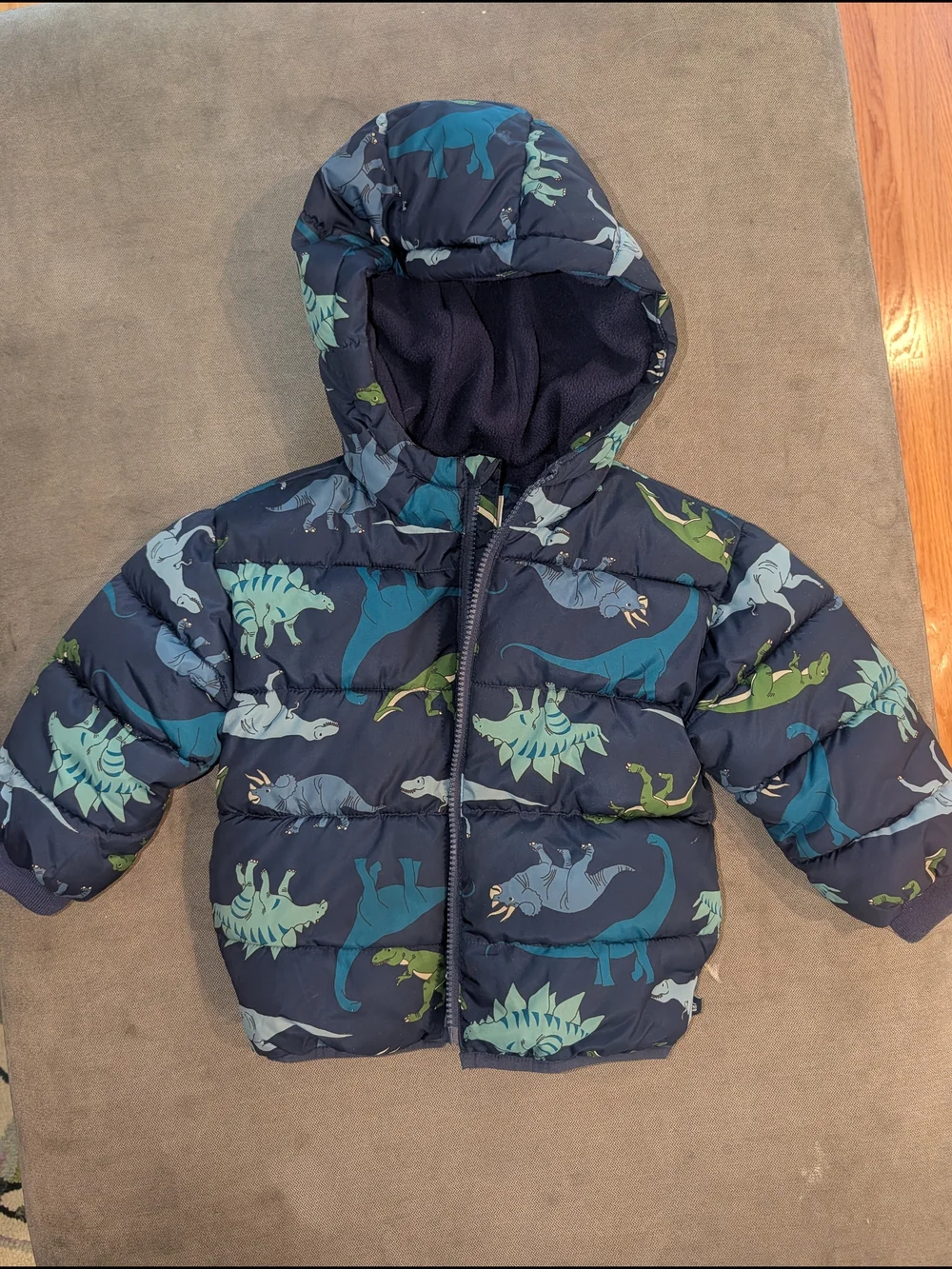 Kids Gap Dinosaur Puffer Jacket - Navy/Blue/Green